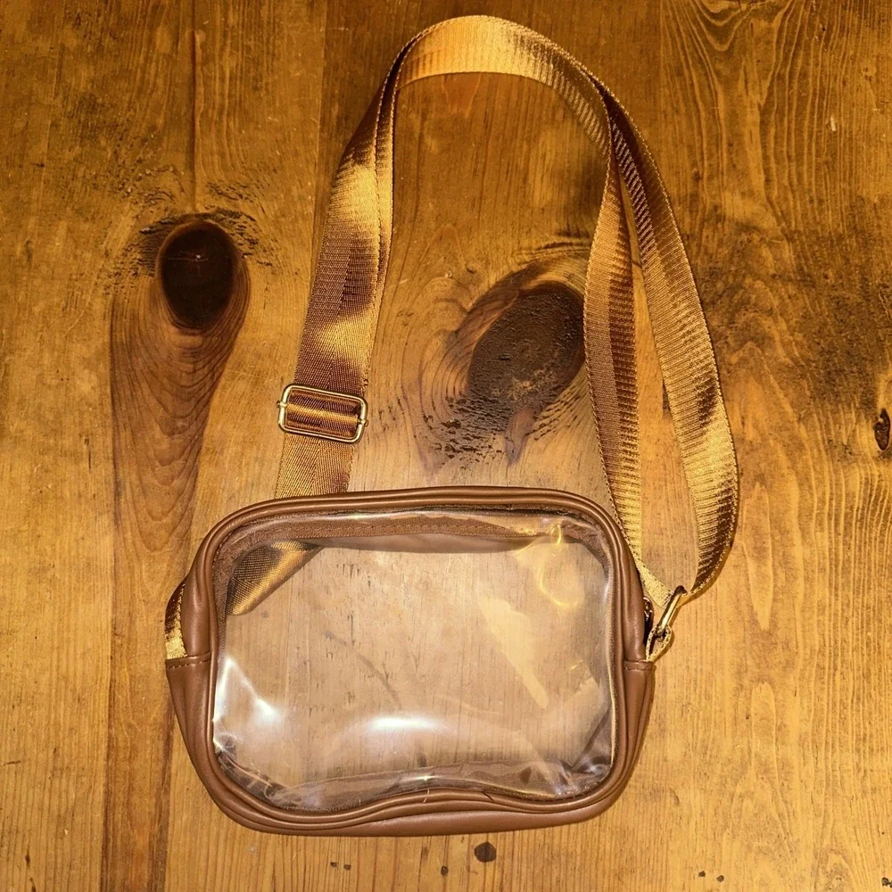Clear Crossbody Purse Hand Bag-Stadium Approved Concerts Gold Trim - Picture 2 of 2